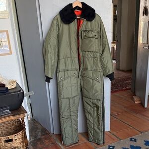 Walls Olive Green Quilted Jumpsuit with Black Collar